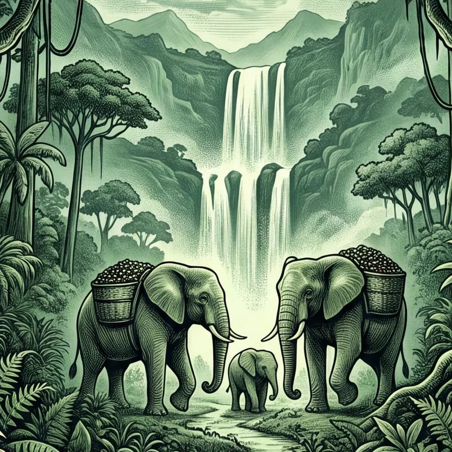 Ilustrace z etikety kávy Cesta na východ